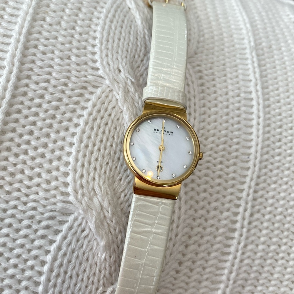 Skagen White Leather Watch